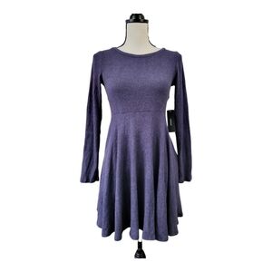💕Lulus Fit and Fair Blue Ribbed Knit Long Sleeve Skater Dress Size S New